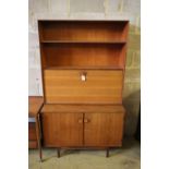 A mid century design teak tea trolley and a two part cabinet, width 102cm, depth 46cm, height 172cm