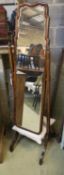 A 1920's cheval wall mirror, width 41cm, height 160cm