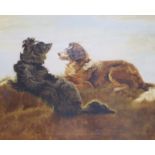 Victorian School, oil on canvas, Study of two collies in a landscape, 27 x 32cm