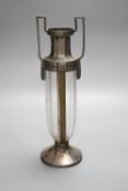 A WMF pewter and glass two handled vase, 33cm