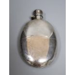 A late Victorian silver oval hip flask, Sampson Mordan & Co, London, 1895, 14.2cm, gross 7oz.