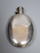 A late Victorian silver oval hip flask, Sampson Mordan & Co, London, 1895, 14.2cm, gross 7oz.