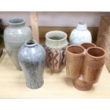 Five pottery studio vases by Andrew Rudebeck, tallest 38cm