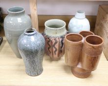 Five pottery studio vases by Andrew Rudebeck, tallest 38cm