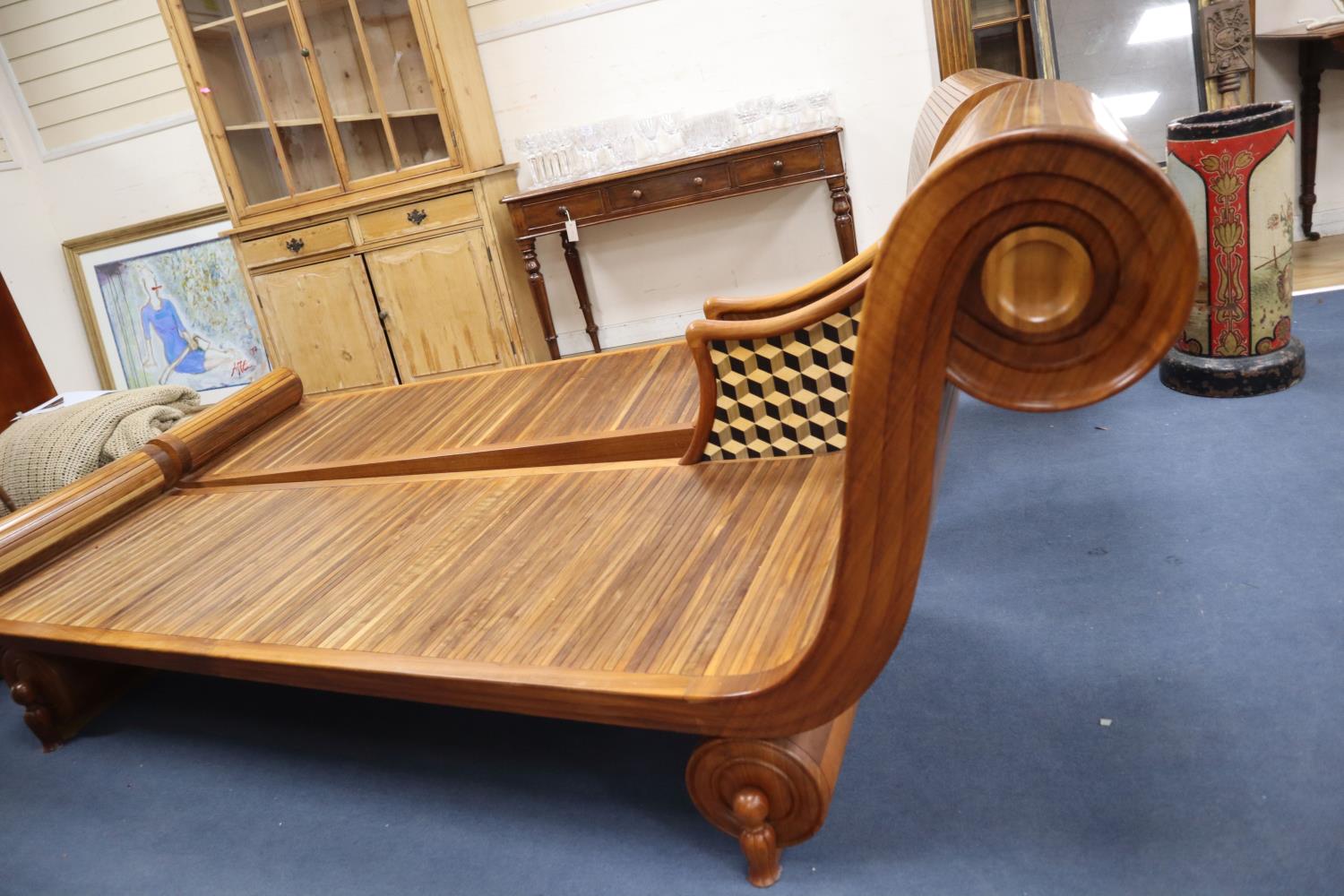 A pair of contemporary American chestnut daybeds by Mark Griffiths with inlaid cube parquetry - Image 2 of 3