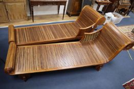 A pair of contemporary American chestnut daybeds by Mark Griffiths with inlaid cube parquetry