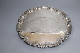 A late Victorian silver salver, with later engraved inscription, William Hutton & Sons, 1894, 30.