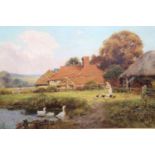 Henry John Yeend King (1855-1924), oil on canvas, A farm on the South Downs, signed, 50 x 75cm