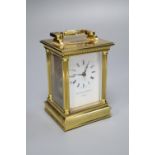 A Matthew Norman brass cased carriage timepiece, serial no.1754, height with handle down 13cm