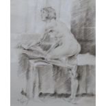 Franco Matania, conte crayon, Studio nude, signed, 48 x 38cm