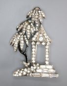 A continental Art Deco 935 white metal and paste set brooch, 34mm, depicting a house with trees,