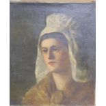 Flemish School circa 1900, oil on canvas, Head study of a young woman, 36 x 31cm, unframed