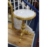 A Victorian giltwood occasional table with later marble top, 55cm diameter, 82cm high