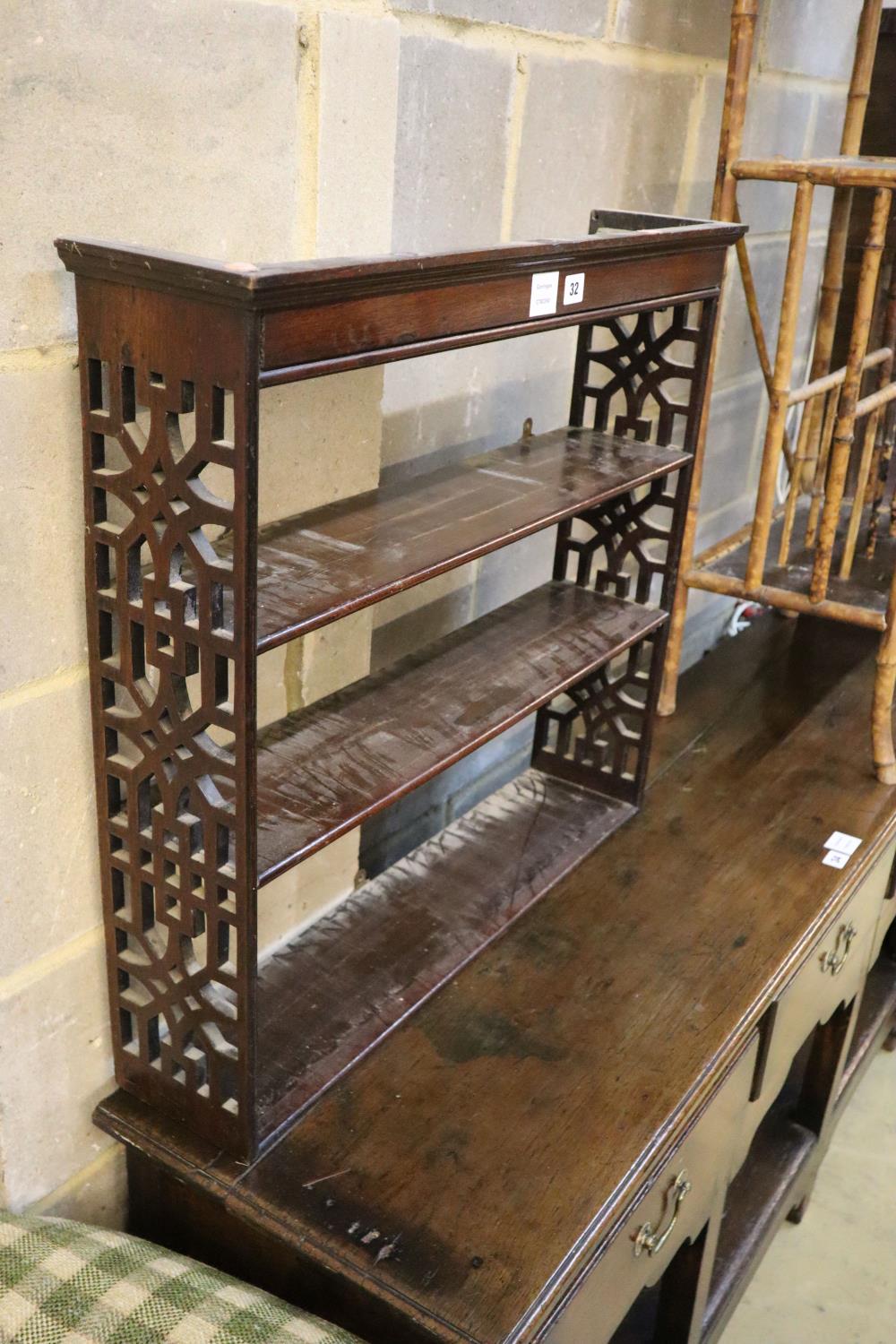 A George III style mahogany three shelf wall bracket, width 74cm, depth 16cm, height 67cm - Image 2 of 2