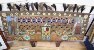 An Eastern European folk art carved and painted wood dog cart wedding gift, 72cm x 108cm