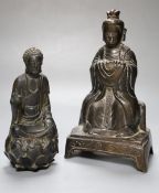 A Chinese bronze deity, together with a composite figure, height 23cm