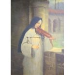 Hermann Kaulbach (1846-1909), oil on canvas, Nun playing a violin, signed, 46 x 38cm