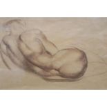 John Skeaping (1901-1980), brown chalk on buff paper, Reclining nude, signed and dated Rome /26,