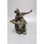 A 19th century bronze seated classical female figure emblematic of the Arts, 31cm (fault)