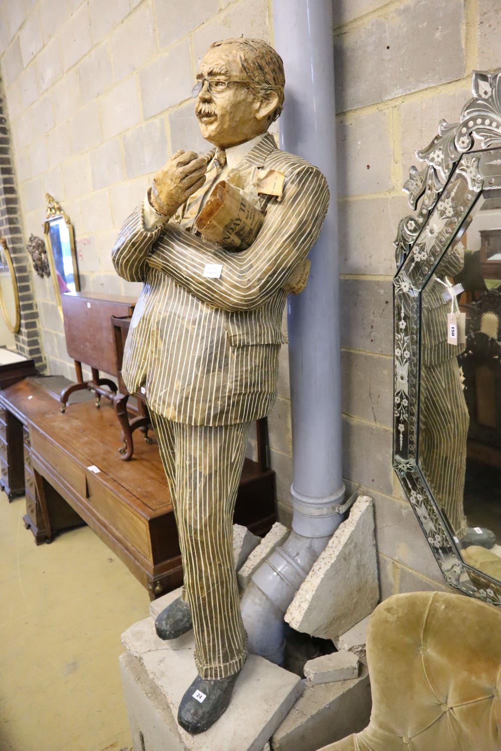 A stuffed papier mache figure of a gentleman holding the Sunday Times, height 170cm - Image 2 of 3