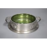 A Liberty's Tudric pewter and green glass butter dish, shape no.0163, diameter 16cm