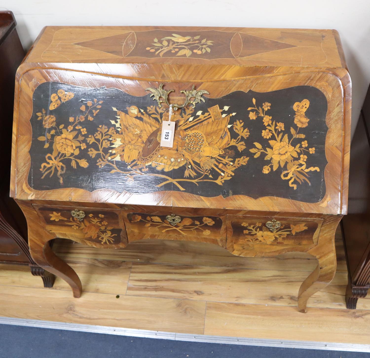 A German rococo marquetry bureau de dame, c.1765, in the manner of the Spindle Brothers, the fall - Image 9 of 10