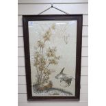 A Japanese embroidered silk cockerel picture