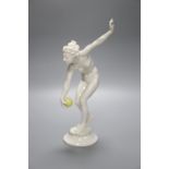 An Art Deco Hutschenreuther porcelain figure, nude female with ball, 27cmCONDITION: Good