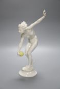 An Art Deco Hutschenreuther porcelain figure, nude female with ball, 27cmCONDITION: Good