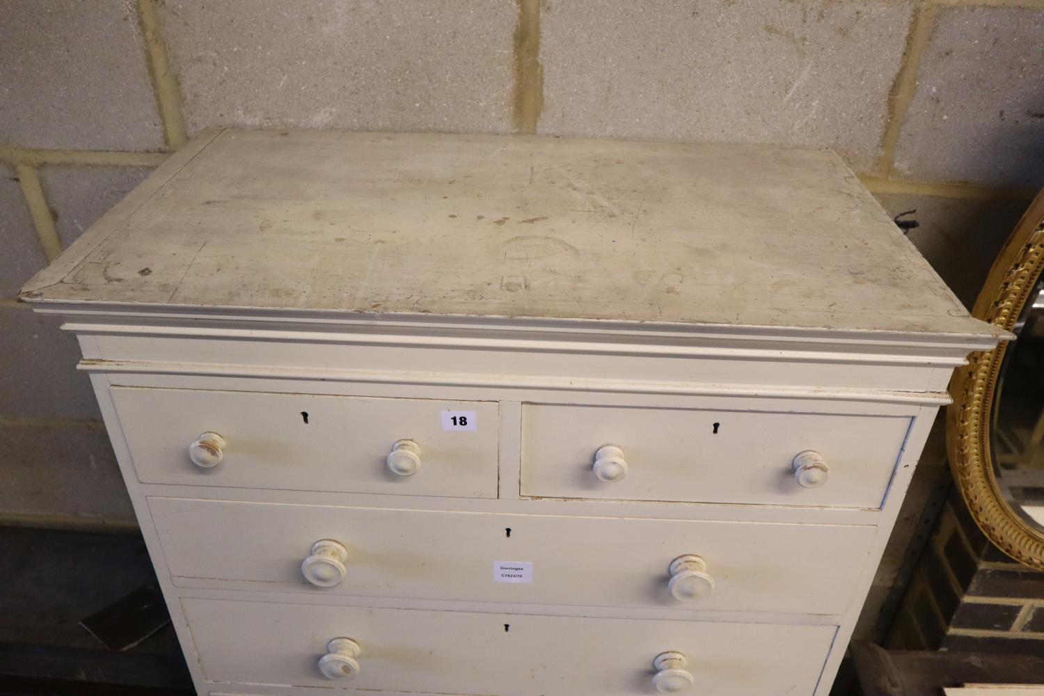 A 19th century white painted pine tallboy, width 81cm, depth 44cm, height 165cm - Image 2 of 2