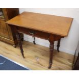 A late Victorian aesthetic movement walnut side table, width 91cm, depth 52cm, height 75cm