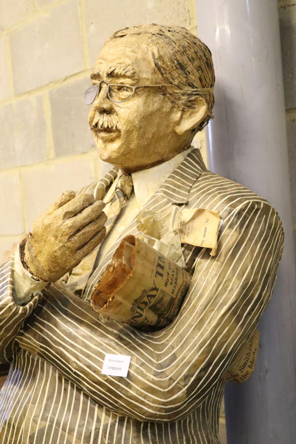 A stuffed papier mache figure of a gentleman holding the Sunday Times, height 170cm - Image 3 of 3