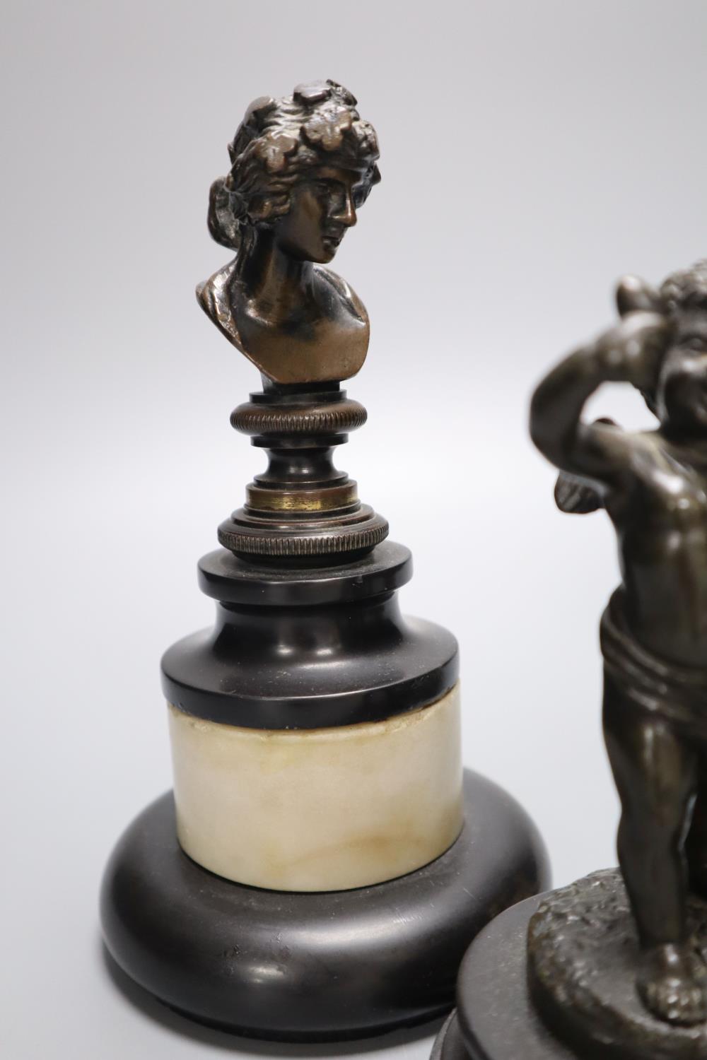 A pair of Regency small bronze busts and a pair of figures of cherubs, tallest 16cm - Image 3 of 4