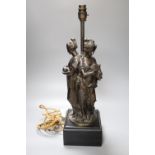 A Victorian bronze table lamp with the Three Graces stem, 52cm overall