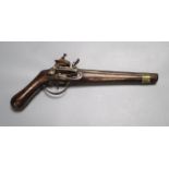 A late 18th century flintlock holster pistol, with walnut stock, 37cm long
