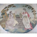 A Regency silkwork panel 'At the well'
