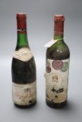 A bottle of Chateau Mouton Rothschild Pauillac 1978 and a bottle of Crozes Hermitage 1979