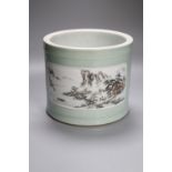 A large Chinese cylindrical celadon glazed brush pot, 18cm high