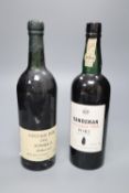 Two bottles of vintage port; Fonseca 1966 and Sandeman 1968