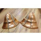 A pair of Art Deco copper and glass mounted quarter-lights, height 20cm