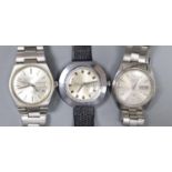 Three assorted gentleman's wrist watches including Seiko, Rotary and Timex.