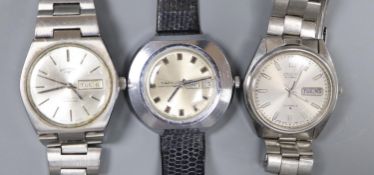 Three assorted gentleman's wrist watches including Seiko, Rotary and Timex.