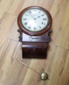 A Victorian mahogany drop dial wall clock, 24cm convex dial signed Player, Reading, single fusee