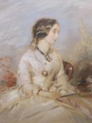 Victorian School, watercolour, Half length portrait of a young lady, 27.5 x 23cm