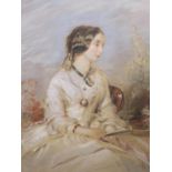 Victorian School, watercolour, Half length portrait of a young lady, 27.5 x 23cm