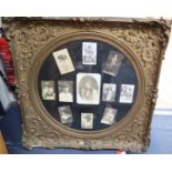 Eleven signed monochrome photographs of actors and actresses in Victorian gilt gesso frame to