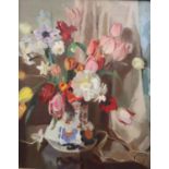 CTN, oil on canvas, Still life of spring flowers in a jug, monogrammed, 55 x 45cm