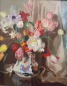 CTN, oil on canvas, Still life of spring flowers in a jug, monogrammed, 55 x 45cm