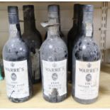 Nine bottles of Warre's vintage Port 1966 (1), 1977 (2), 1980 (2), 1983 (3) and one unknown year