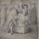Thomas Stothard, watercolour, Figures dancing at a masked ball, 8 x 8.5cm